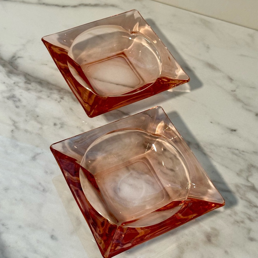 Vintage Red/Salmon Pink Ashtrays Set
